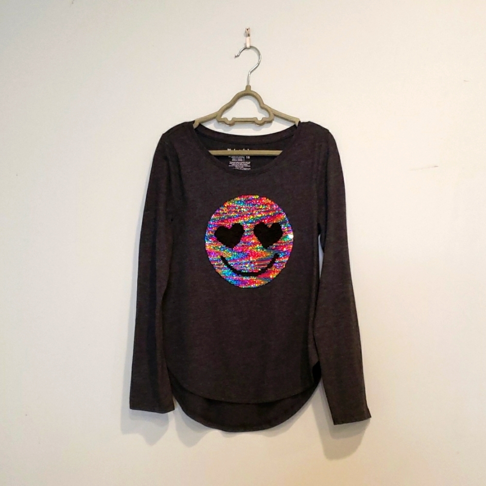 Long sleeve t-shirt flip sequins happy face